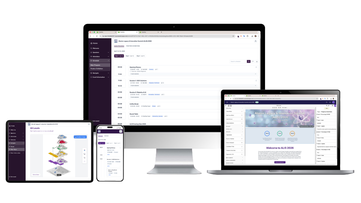 Eventira platform dashboard — unified control center for managing hybrid events with real-time attendee tracking and engagement analytics